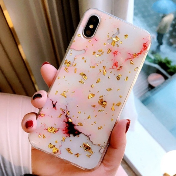 NEW iPhone X/XS Gold & Pink Foil Marble Case - Picture 2 of 4